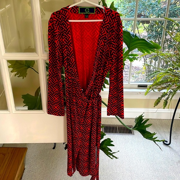 🌿C Wonder women’s wrap dress - orange and navy geometric size XS🌿 - Picture 1 of 5